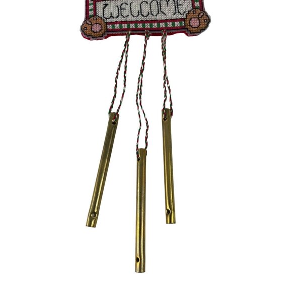Handmade Finished Cross-Stitched Christmas Kitty Cat Welcome Sign Wind Chimes - Picture 5 of 7